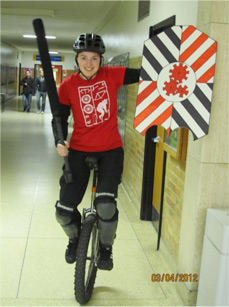 Engineering student on a unicycle